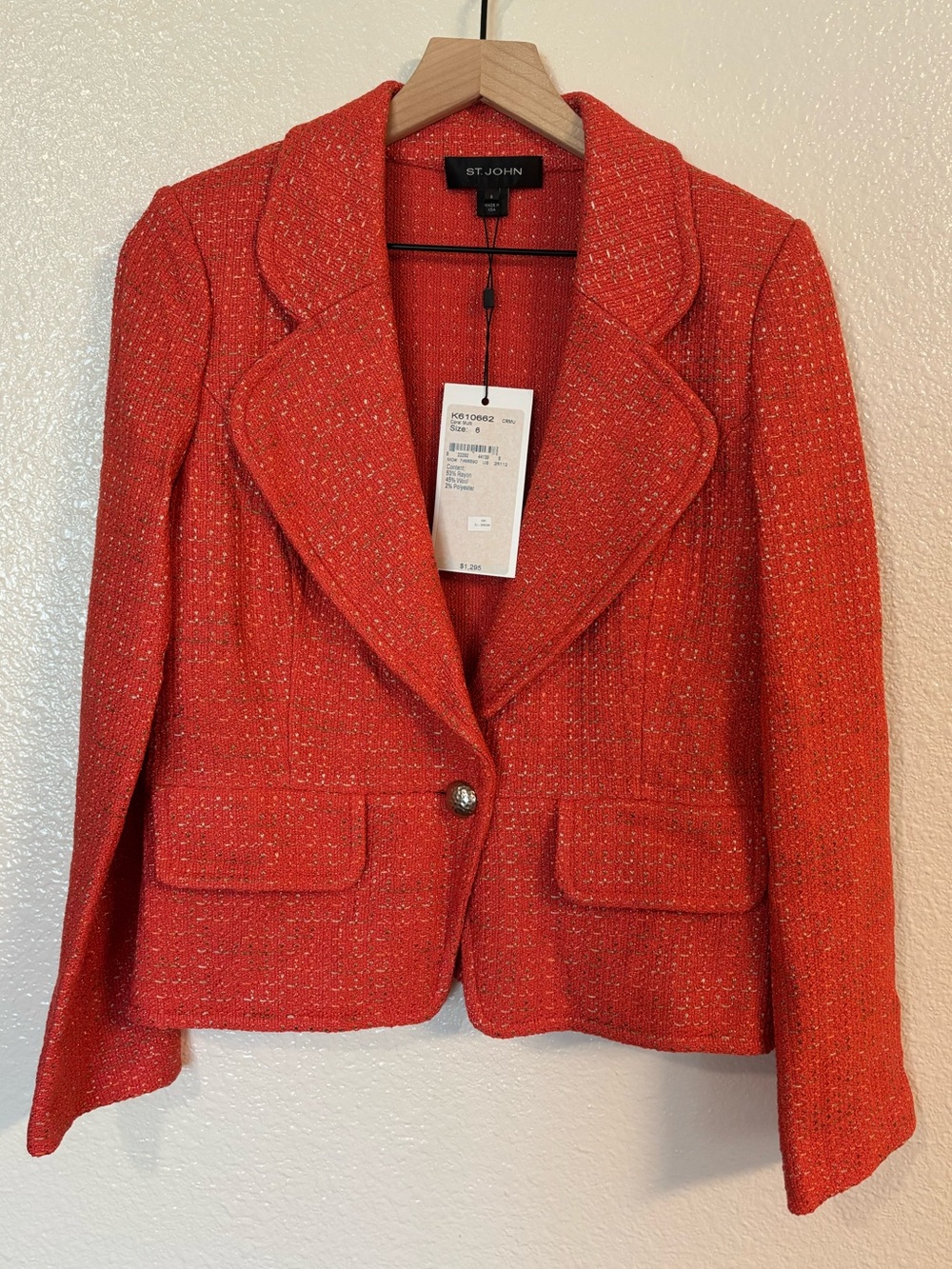 ST. JOHN Tweeted Blazer Jacket in Coral